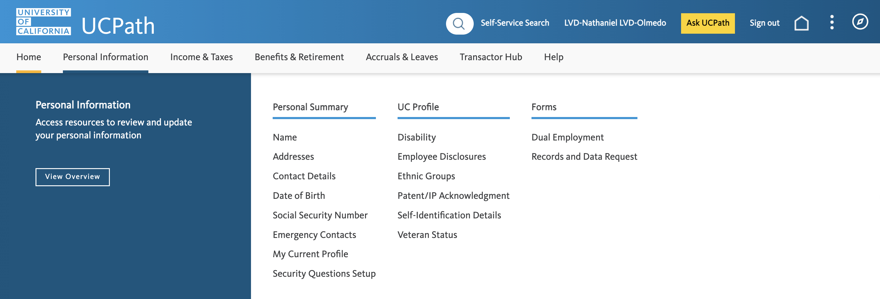 new ucpath layout headers similar to blink page with hover drop down menus